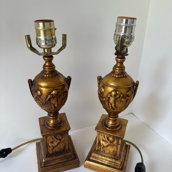 Pair Vintage Gold Gilt Cherub Table Lamps - Picture 1 of 12